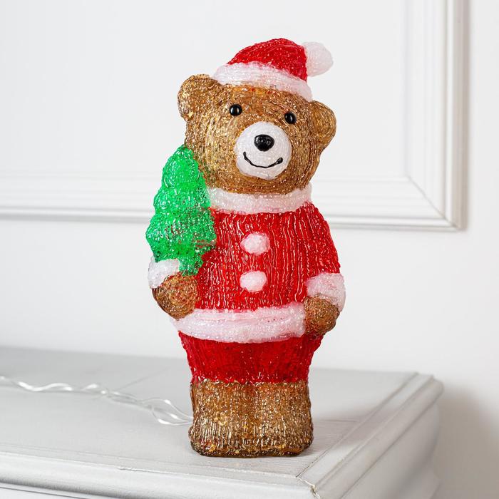 Светодиодная фигура «Медведь с ёлкой» 10 × 30 × 10 см, акрил, 30 LED, 220 В, свечение белое - фото 1907240384