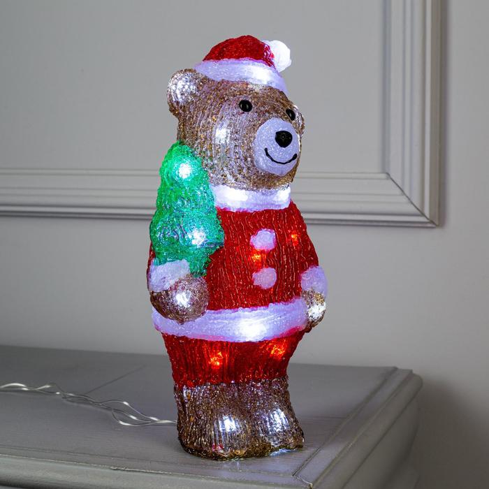 Светодиодная фигура «Медведь с ёлкой» 10 × 30 × 10 см, акрил, 30 LED, 220 В, свечение белое - фото 1907240386