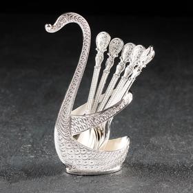 Набор ложек на подставке Magistro «Серебряный лебедь», 6 шт, цвет серебряный