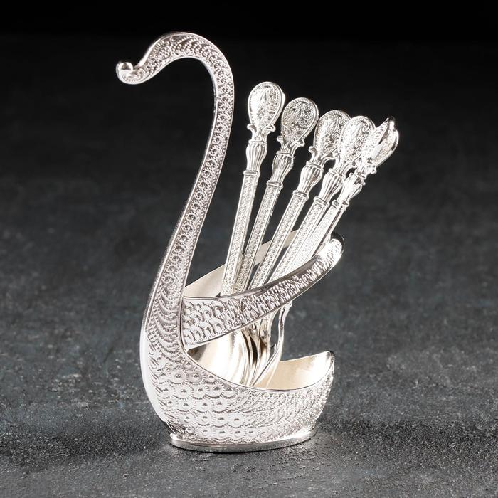 Набор ложек на подставке Magistro «Серебряный лебедь», 6 шт, цвет серебряный - Фото 1