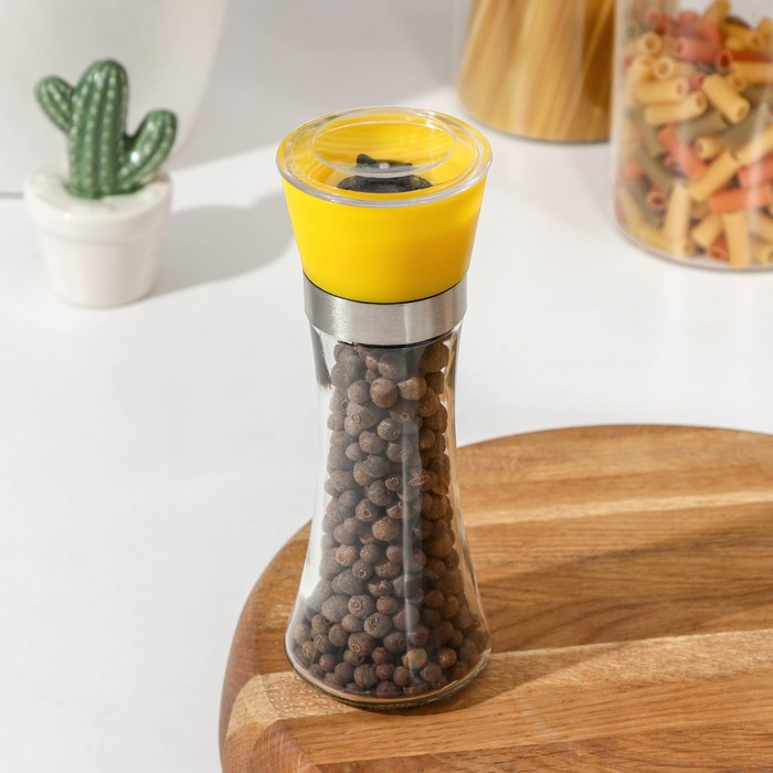 Мельница для специй Доляна «Модерн», 200 мл, 6.5×19 см, жёлтая - Фото 1