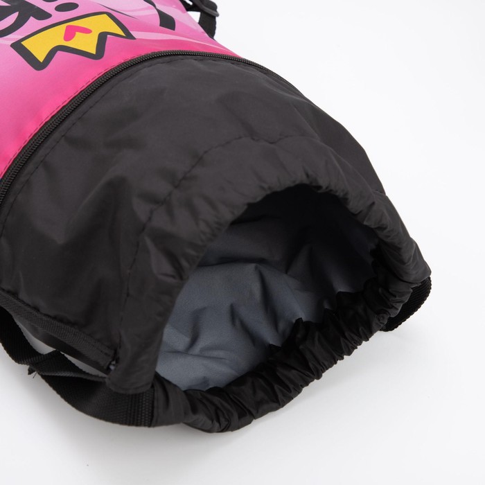 Мешок для обуви, отдел на шнурке, наружный карман, цвет чёрный/розовый - фото 1907240902