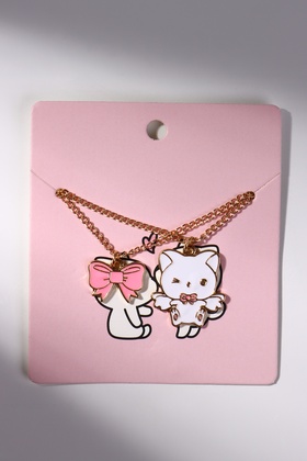 Кулоны парные «Котик с бантиком», 45 см, цвет бело-розовый в золоте