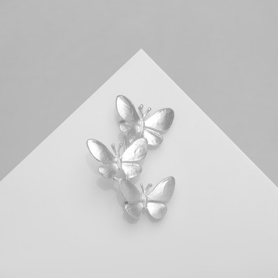 Брошь «Бабочки» трио, цвет матовое серебро