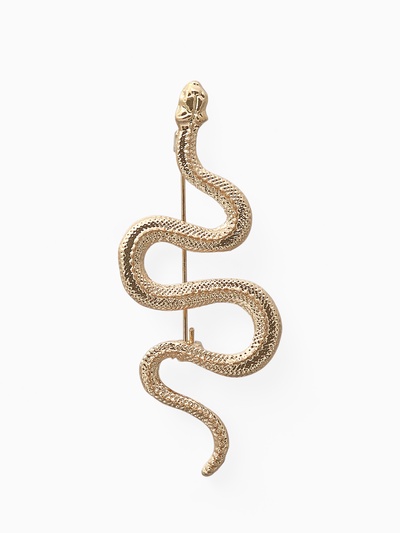Брошь «Змея», извилистая, цвет золото