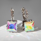 Серьги со стразами «Квадрат» мерцание, цвет бело-радужный в серебре 6244666