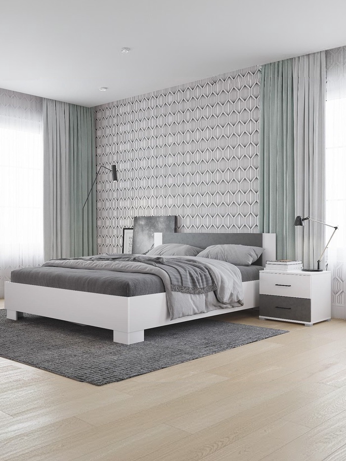 Кровать двуспальная Nova, 1634×2058×785 мм, спальное место 1600×2000 мм, цвет белый/ бетон - Фото 1