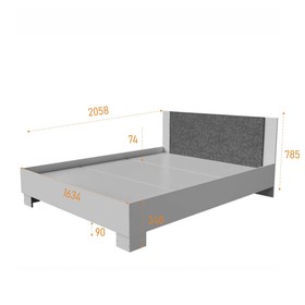 Кровать двуспальная Nova, 1634×2058×785 мм, спальное место 1600×2000 мм, цвет белый/ бетон