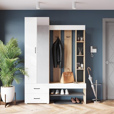 Прихожая «Домино», 1500×350×2116 мм, цвет крафт золотой/белый