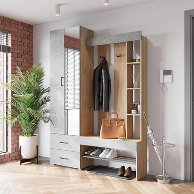 Прихожая «Домино», 1500×350×2116 мм, цвет крафт золотой/бетон