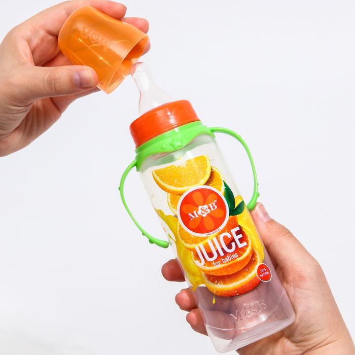 Бутылочка для кормления «Апельсиновый сок», классическое горло, 250 мл., от 0 мес., цилиндр, с ручкам - фото 1898445848