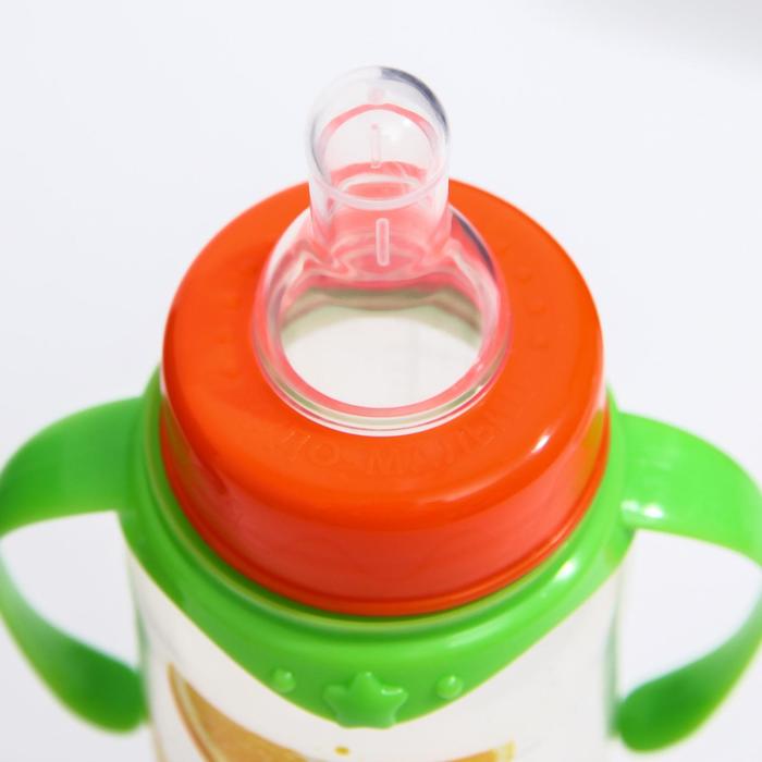 Бутылочка для кормления «Апельсиновый сок», классическое горло, 250 мл., от 0 мес., цилиндр, с ручкам - фото 1898445849