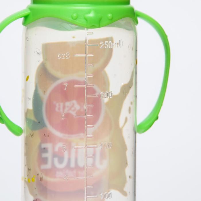 Бутылочка для кормления «Апельсиновый сок», классическое горло, 250 мл., от 0 мес., цилиндр, с ручкам - фото 1898445850