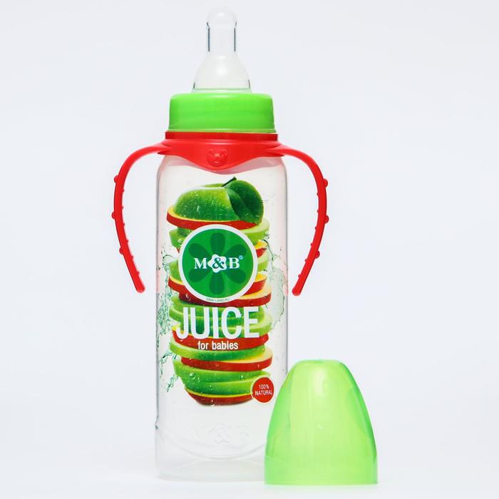 Бутылочка для кормления «Яблочный сок», классическое горло, 250 мл., от 0 мес., цилиндр, с ручками