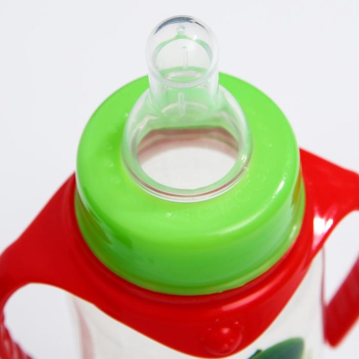 Бутылочка для кормления «Яблочный сок», классическое горло, 250 мл., от 0 мес., цилиндр, с ручками - фото 1899920782