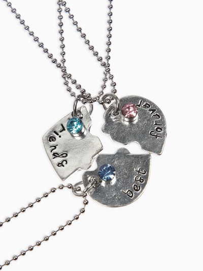 Кулоны парные «Тройное сердце», 45 см, цветные в серебре