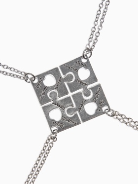 Кулоны "Неразлучники" пазлы квадрат, цвет чёрный в серебре, 45 см