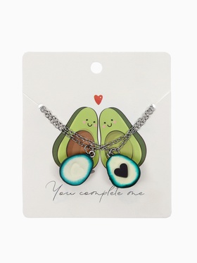 Кулоны «Неразлучники. Авокадо с сердечком», коричнево-зелёные в серебре, 45 см  (артикул 5514352)  большой выбор товаров оптом и в розницу по низким ценам с доставкой