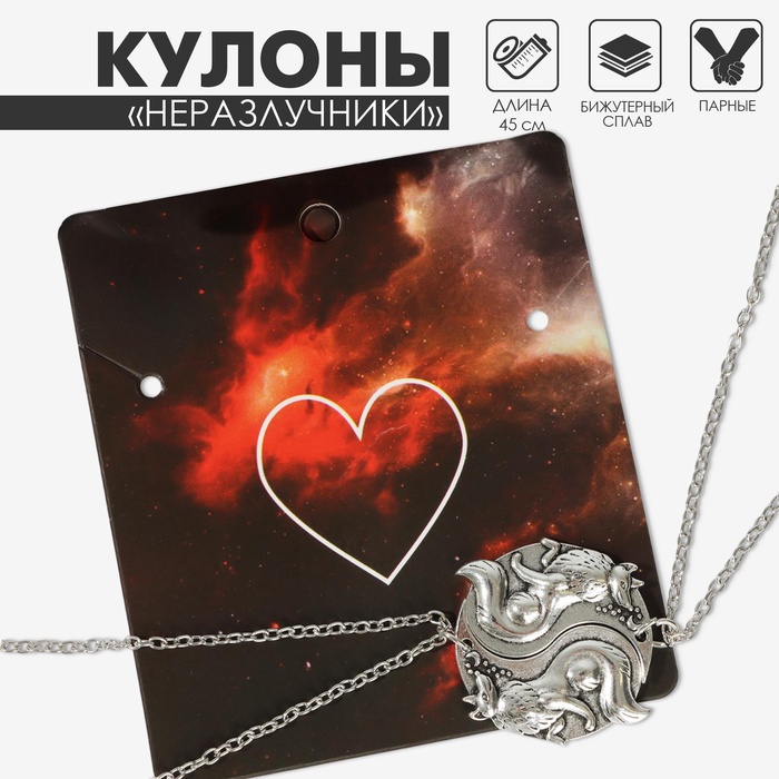 Кулоны парные на цепочке «Волки инь-ян», 45 см, цвет серебро - Фото 1