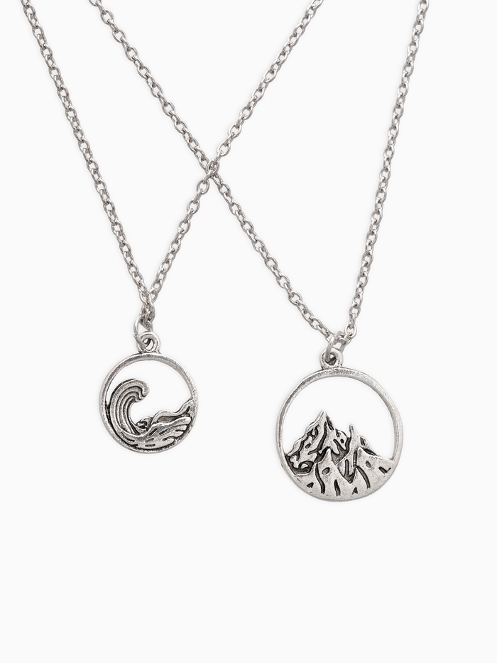 Кулоны парные «Горы и море», 45 см, цвет чернёное серебро - Фото 1