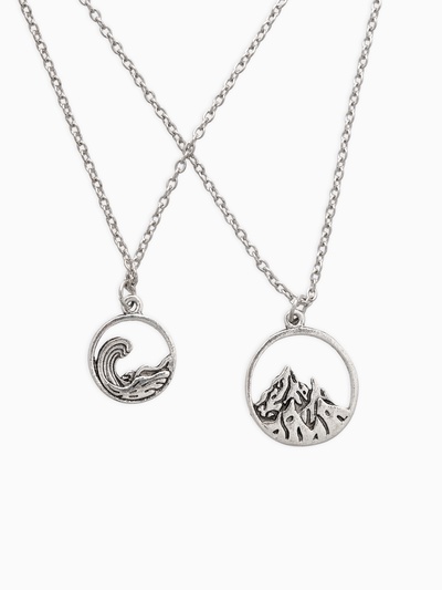 Кулоны парные «Горы и море», 45 см, цвет чернёное серебро