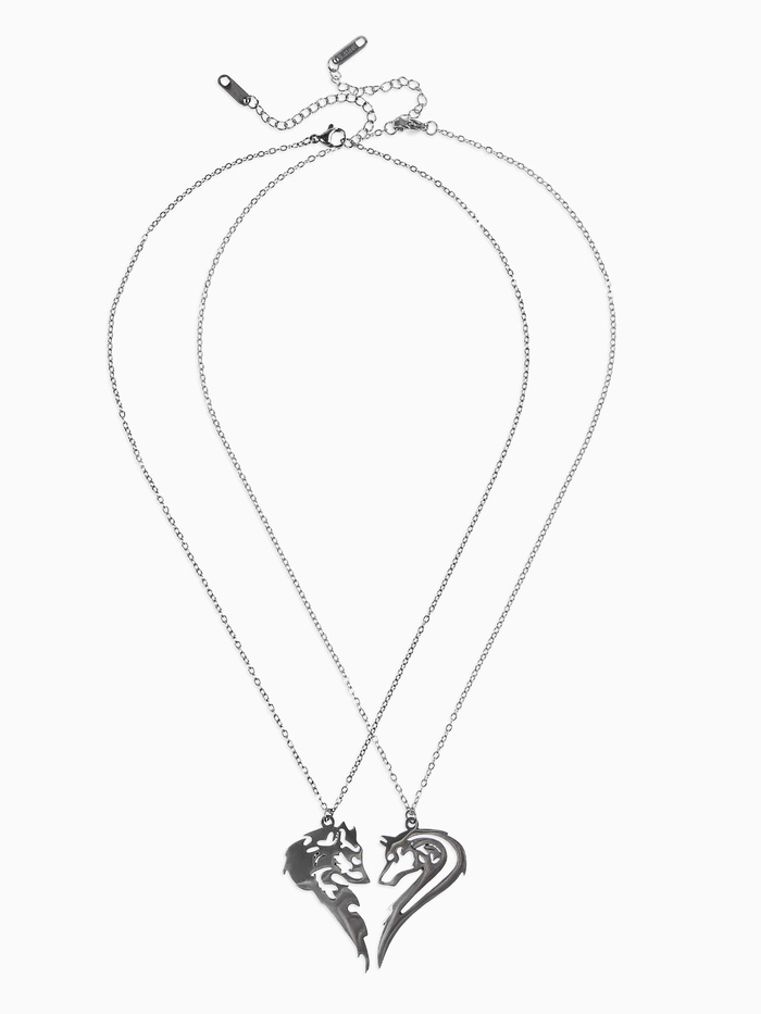 Кулоны парные на цепочке «Волк и волчица», цвет серебро, 45 см
