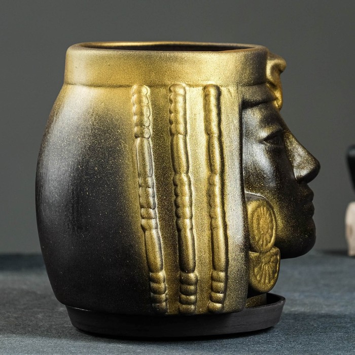 Горшок - органайзер "Клеопатра" черный с золотом, 1,6л/ 16х17х16см - фото 1908700378