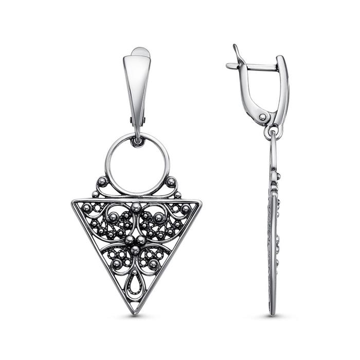Серьги «Цветы в треугольнике», посеребрение с оксидированием - Фото 1