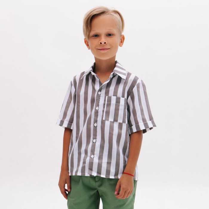 Рубашка для мальчика MINAKU: Cotton collection, цвет коричневый/белый, рост 152 см - Фото 1