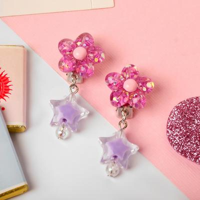 Серьги-клипсы детские "Выбражулька" цветок и звёздочка блестящие, цвет МИКС