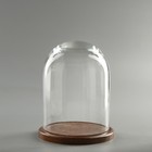 Стеклянный купол-клош на деревянной подставке "Венсан - 1", 20х15 см, коричневый - фото 6423150