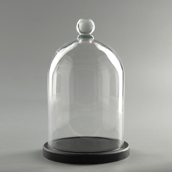 Стеклянный купол-клош с шариком на  подставке "Родрик", 24х15 см, стекло, черный - Фото 1