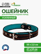 Ошейник кожаный усиленный капроном с полукольцом, 55×2.5 см, ОШ 27-53 см, чёрный - Фото 1