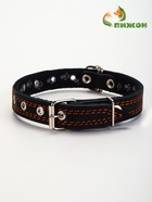 Ошейник кожаный усиленный капроном с полукольцом, 55×2.5 см, ОШ 27-53 см, чёрный - Фото 7