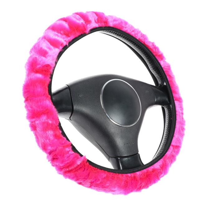 Оплетка на руль TORSO, меховая, мультиразмерная, розовый - Фото 1