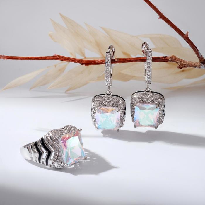 Гарнитур посеребрение 2 предмета:серьги,кольцо,течение«Фианит хамелеон,размер МИКС (19-19,5) - Фото 1