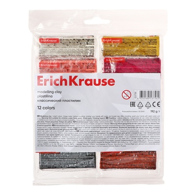 Пластилин ErichKrause Basic light pack, 12 цветов, 192 г, европодвес, в пакете