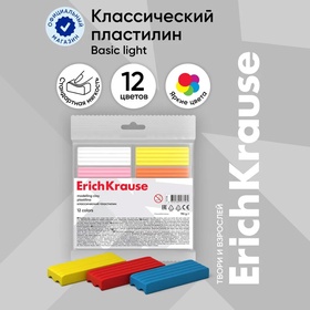 Пластилин 12 цветов 192 г Erich Krause, европодвес, экономичная упаковка 7007686