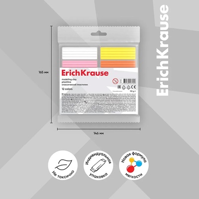 Пластилин ErichKrause Basic light pack, 12 цветов, 192 г, европодвес, в пакете