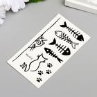 Татуировка на тело чёрная "Кошка и рыбьи скелеты" 10,5х6 см - Фото 2