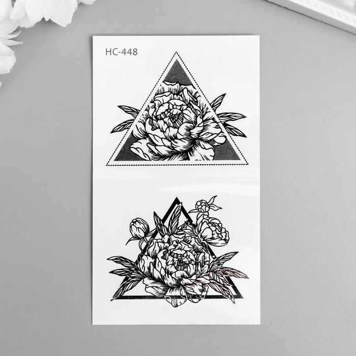 Татуировка на тело чёрная "Цветы в треугольниках" 10,5х6 см - Фото 1