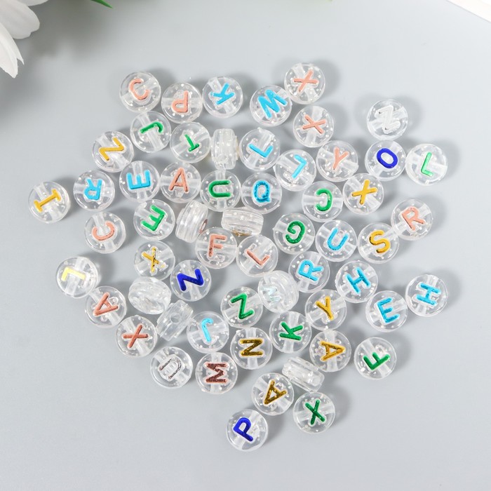 Бусины для творчества пластик "Английские цветные буквы" прозрачные набор 20 гр 0,6х1х1 см - Фото 1