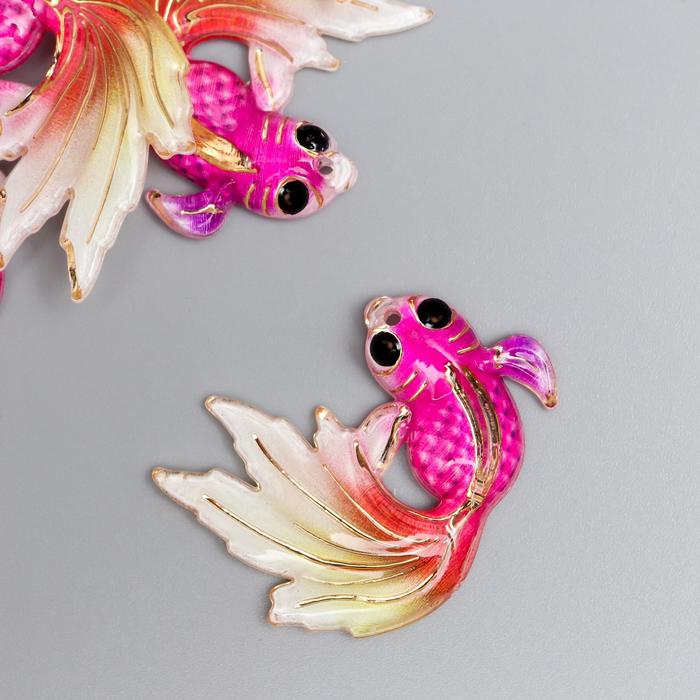 Декор для творчества пластик Рыбка розовая с красно-жёлтым хвостом с золотом 2,5х3 см