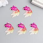 Декор для творчества пластик "Рыбка розовая с красно-жёлтым хвостом" с золотом 2,5х3 см 6300842