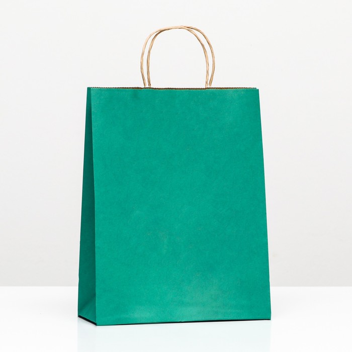 Пакет крафт, зеленый вельвет, с кручеными ручками, 25 х 12 х 27 см - Фото 1