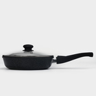 Сковорода Доляна «Элит», d=24 см, пластиковая ручка, стеклянная крышка, антипригарное покрытие, цвет чёрный - Фото 2