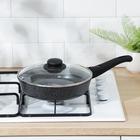 Сковорода Доляна «Элит», d=24 см, пластиковая ручка, стеклянная крышка, антипригарное покрытие, цвет чёрный - Фото 9