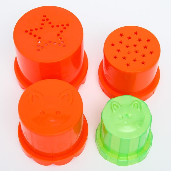 Песочный набор «Крош», Смешарики, ведёрко-лейка 350 мл, грабли, совок, 4 формочки, в сетке 49937