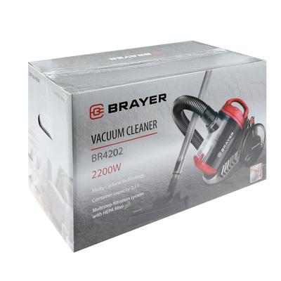 Пылесос BRAYER 4202BR, 2200/420 Вт, 2.5 л, циклон, чёрный, красный