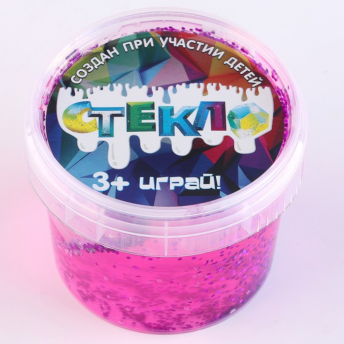 Слайм «Стекло» с фиолетовыми крупными блёстками - Фото 1